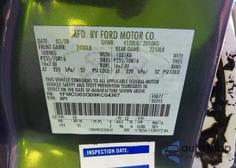 2009 Ford Escape Xlt from USA, damaged, VIN 1FMCU03G09KC04367